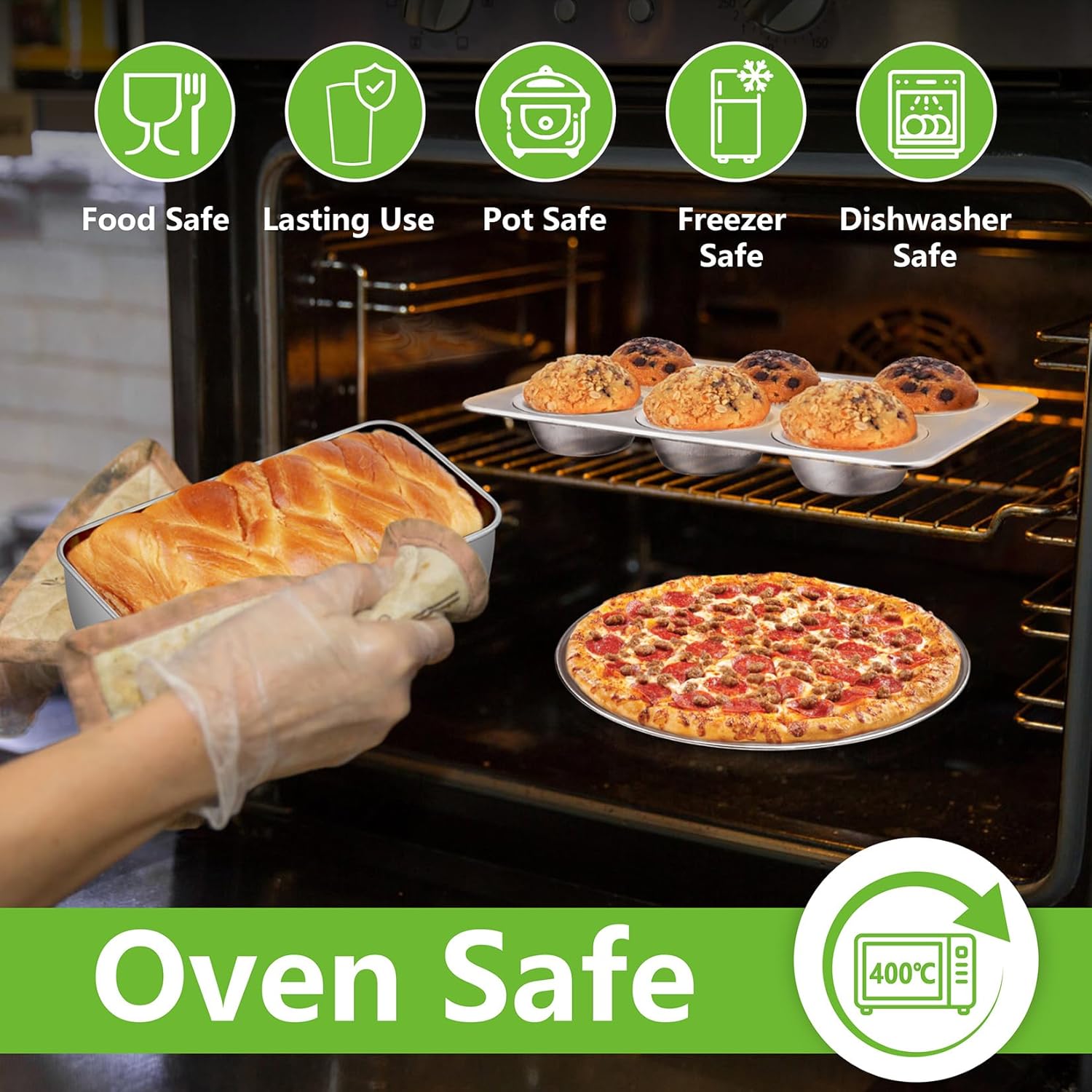 P&P CHEF Stainless Steel Bakeware Set - 11-Piece Baking Pans with Rack, Lasagna Pan, Muffin & Loaf Pans