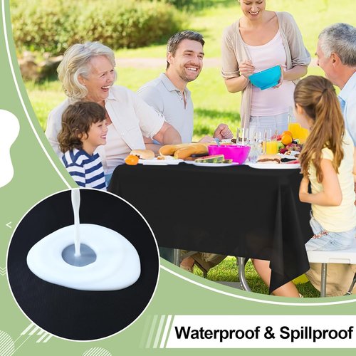 Misaya Disposable Plastic Tablecloths - 54 x 108 Inch Waterproof & Leakproof Black Covers for Picnics, Parties & Outdoor Events