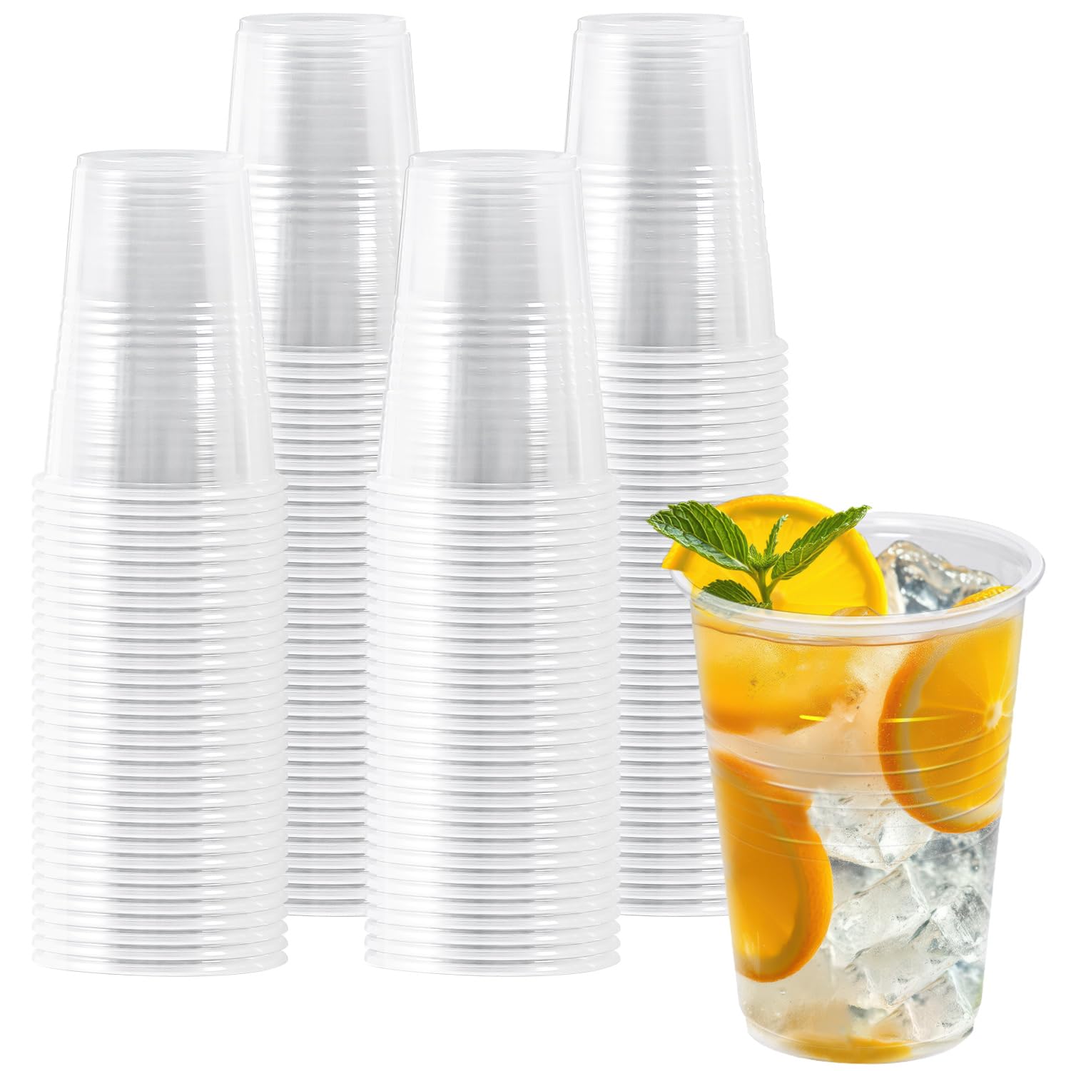 Huifany 200 Pack 9 oz Plastic Cups, Clear Plastic Cups Disposable, Clear Cup Cold/Hot Drinking Cup for Party, Wedding, Graduation, Travel, Holiday, Events, Birthday