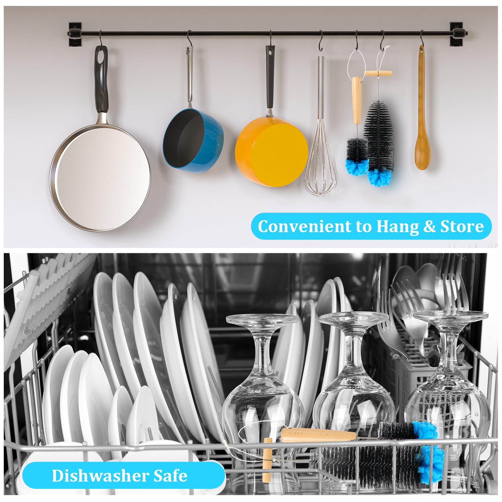 Mimorou 2 Pack Sponge Bottle Brush Compatible with SodaStream, Soda Bottle Cleaner Brush with Gentle & Anti-Scratch Bristles, Wood Handle for Glassware Cleaning, Black