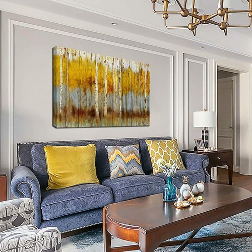 Biuteawal - Modern Aspen Canvas Art Decor Rustic White and Gold Birch Tree Painting Print on Canvas Abstract Autumn Scenery Picture for Living Room Bedroom Home Decorations Wall Decoration