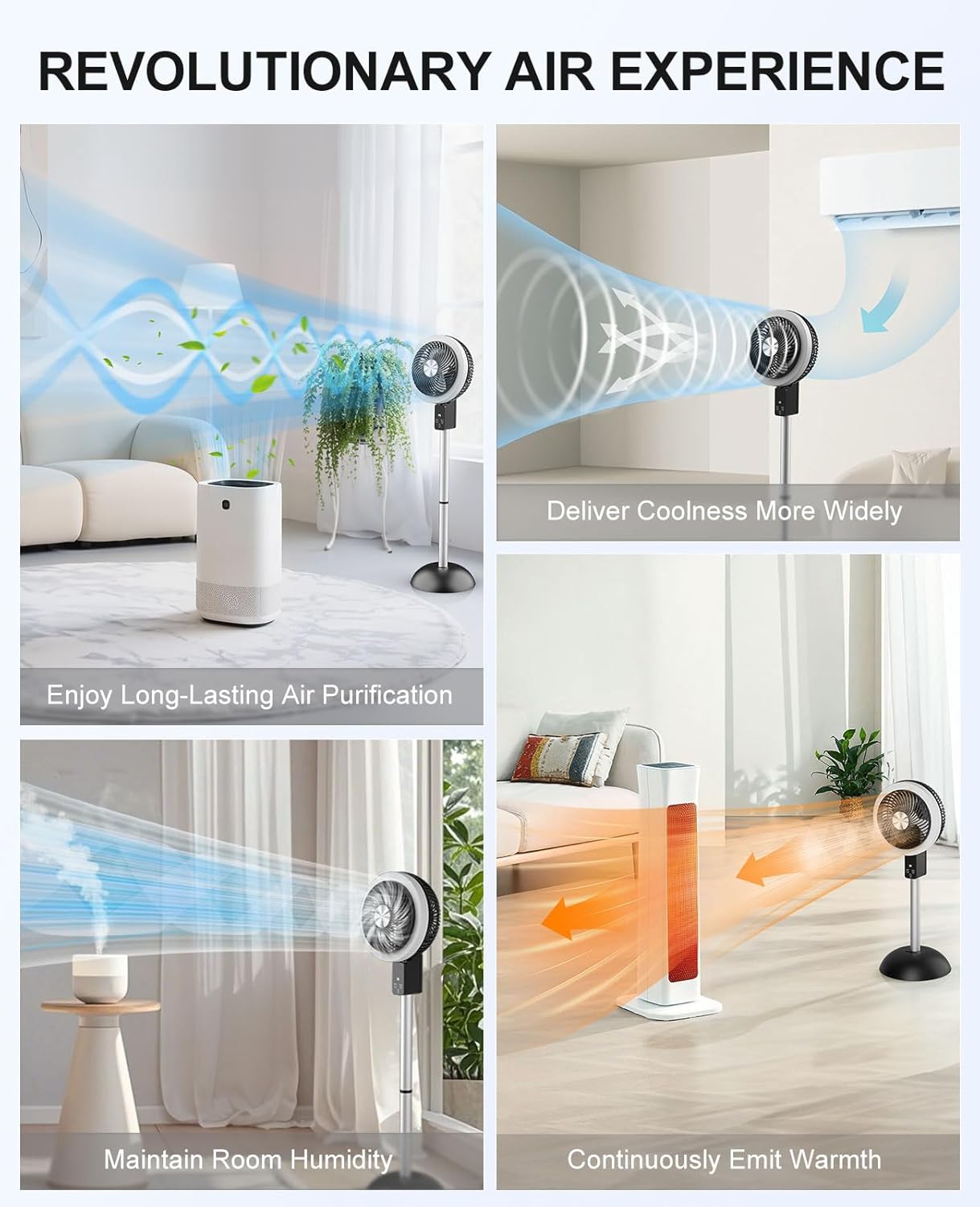Skiennix Portable Standing Fan - 10000mAh Rechargeable Battery | 90°+120° Oscillation, 8 Speeds, Adjustable Height