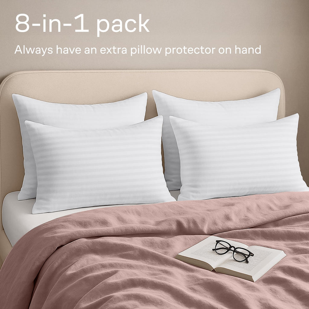 Set of 12 Pillow Protectors with Zipper King Size - 100% Resistant to Stains, Dust & Dirt - Washable Covers for Increased Pillow Lifespan