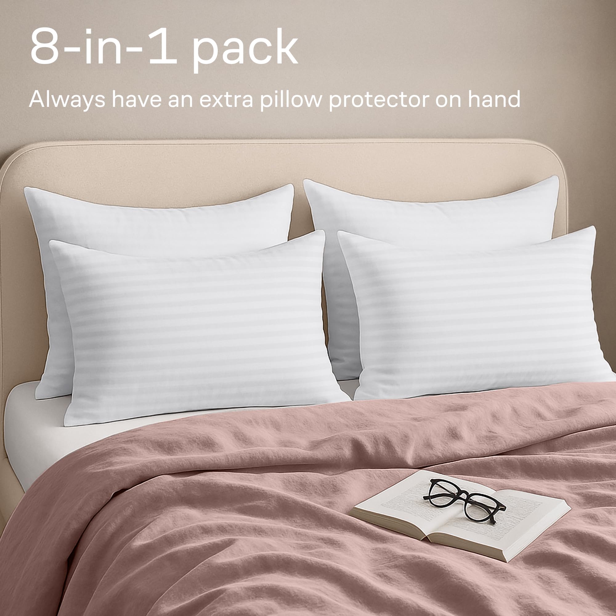 Set of 12 Pillow Protectors with Zipper King Size - 100% Resistant to Stains, Dust & Dirt - Washable Covers for Increased Pillow Lifespan