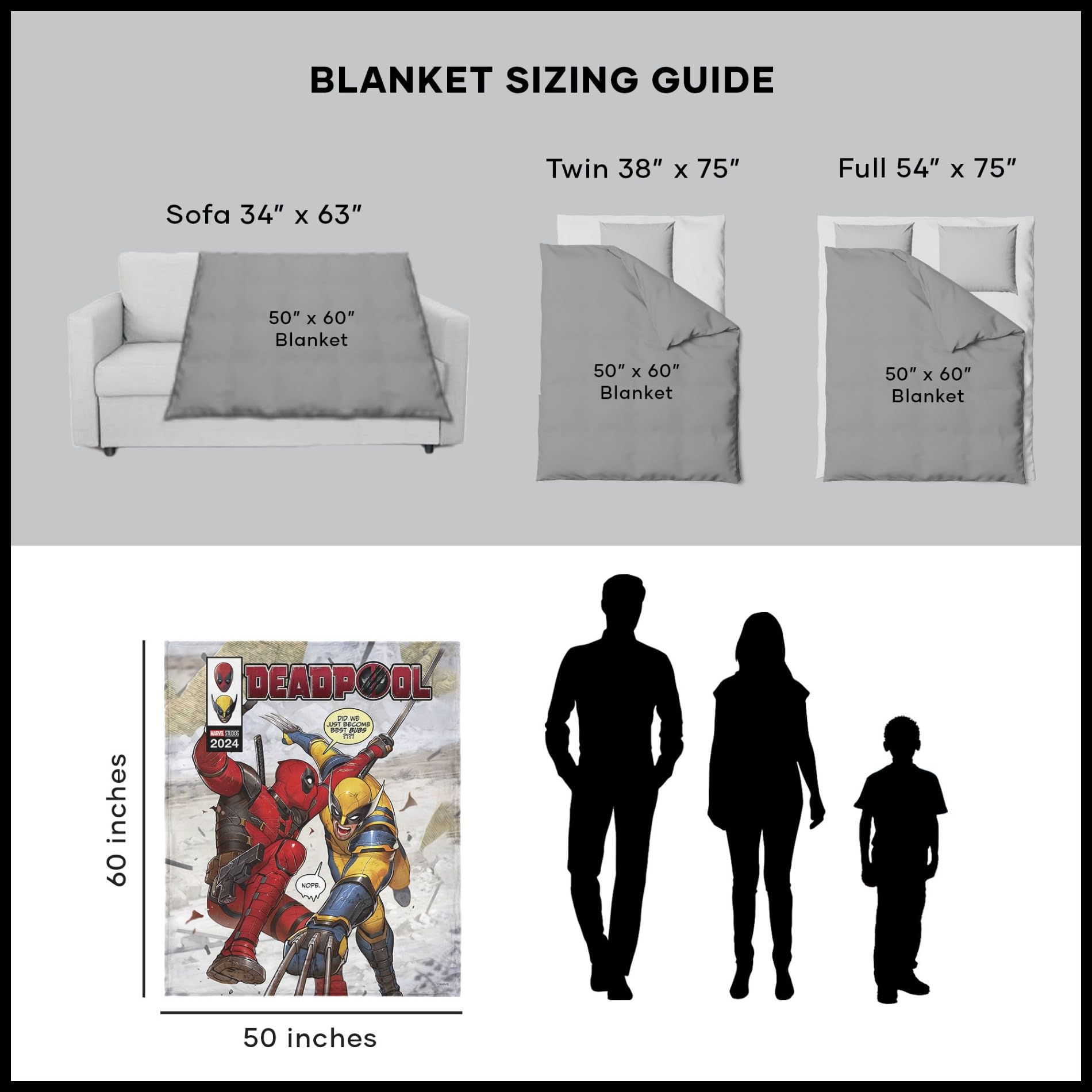 Northwest Deadpool Silk Touch Sherpa Throw Blanket, 50" x 60", Best Bubs