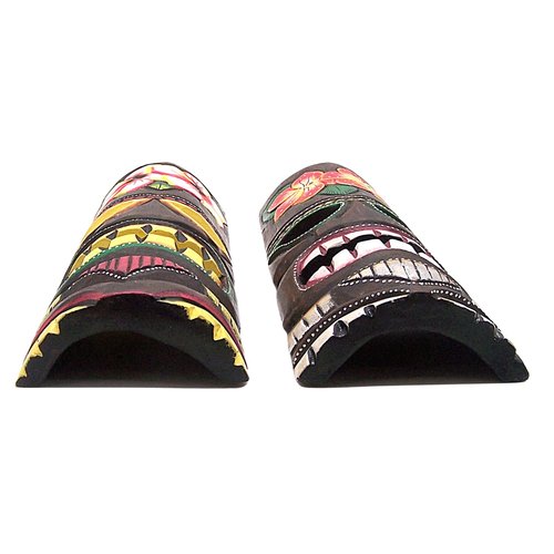 Wowser Hand Crafted Hawaiian Style Floral Tiki Masks, Wall Décor, Set of 2 Assorted Designs, Approximately19 Inches