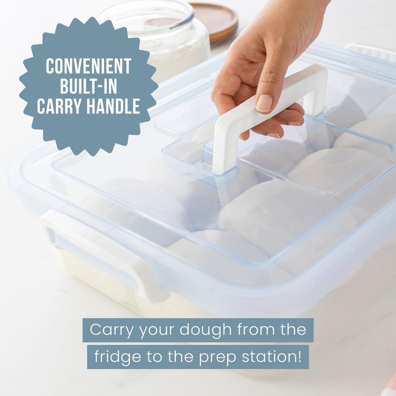Chef Pomodoro Large Pizza Dough Proofing Box with 2 Trays and 2 Lids, 17.3 x 13.4, Pizza Dough Container with Lid Fits 6-8 Dough Balls, Pizza Dough Tray With Convenient Carry Handle (Blue)