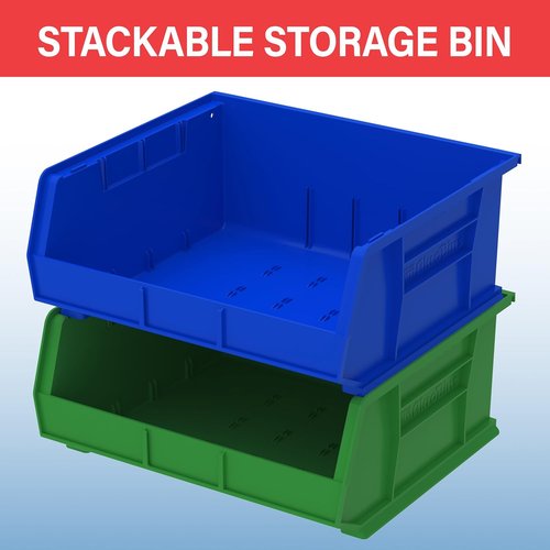 Akro-Mils Plastic Storage Bins - Space-Saving Stackable Organizers | 15" x 16" x 7", Black, 6-Pack