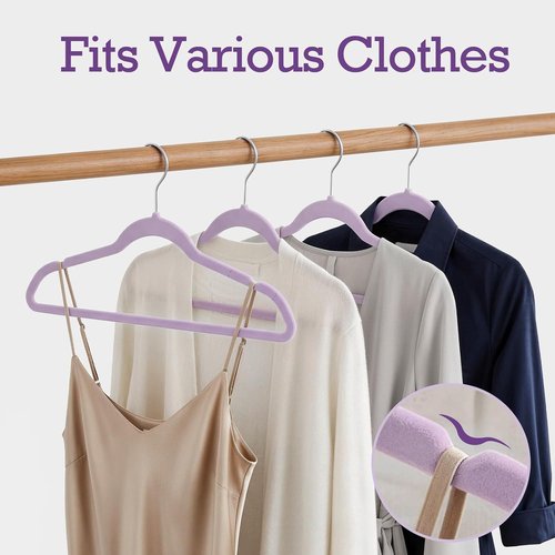 HOUSE DAY Velvet Hangers - 60 Pack Non-Slip Heavy Duty Coat & Suit Hangers | Lt-Purple with 360° Rotating Hook