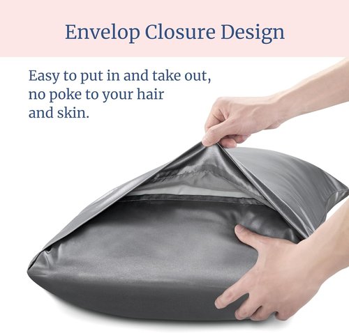 BEDELITE Satin Pillowcase - Super Soft & Cooling for Hair and Skin | 2 Pack, 20"x30" Queen Size, Dark Grey