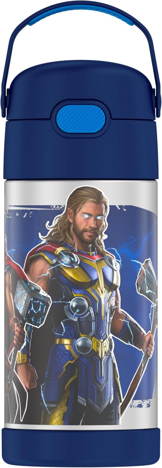 THERMOS FUNTAINER 12 Ounce Stainless Steel Kids Straw Bottle - Vacuum Insulated, Thor Design