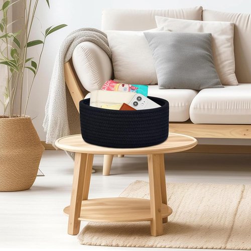 ABenkle Small Woven Basket - Decorative Mini Cotton Rope Storage for Toys, Spa & Nursery | Round Design