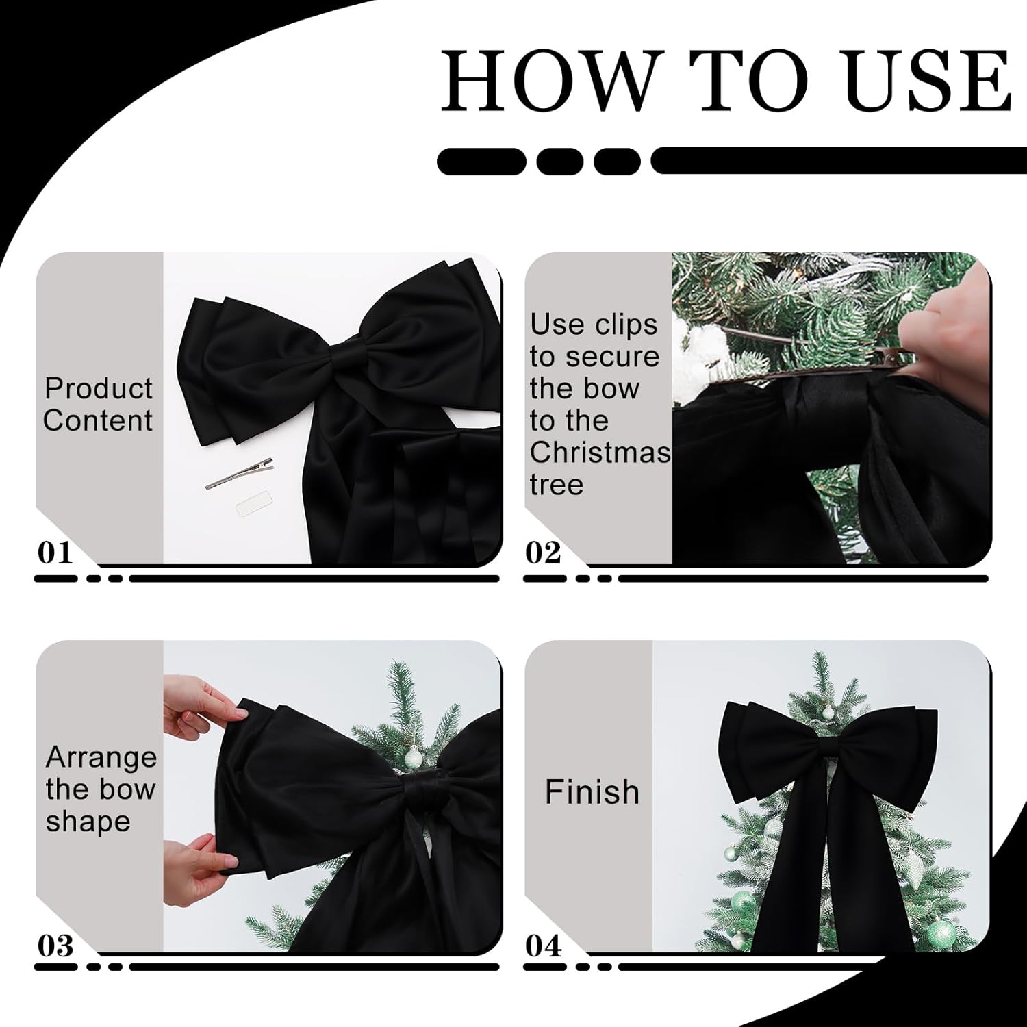 Skiennix Large Satin Bow Decoration - Giant Wall Bows for Weddings & Baby Showers | Black Decor