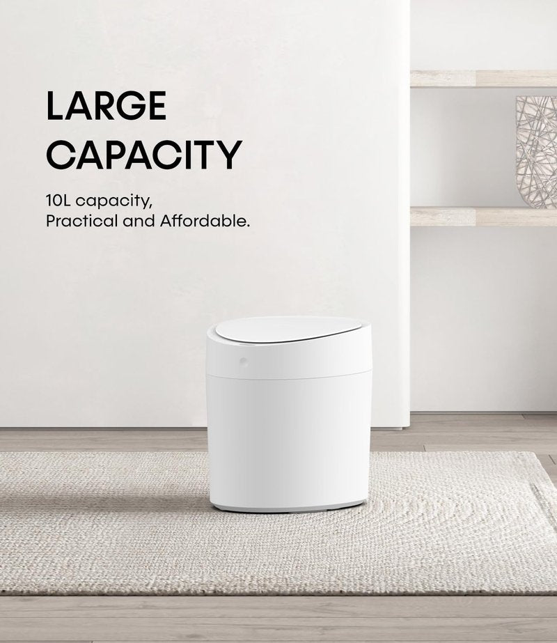 TOWNEW T AIR ONE Smart Trash Can, 2.6 Gallon Automatic Garbage Can with Self-Sealing and Self-Changing, Motion Sense Activated Rechargeable Trashcan for Living Room Bedroom Workshop Kitchen, White