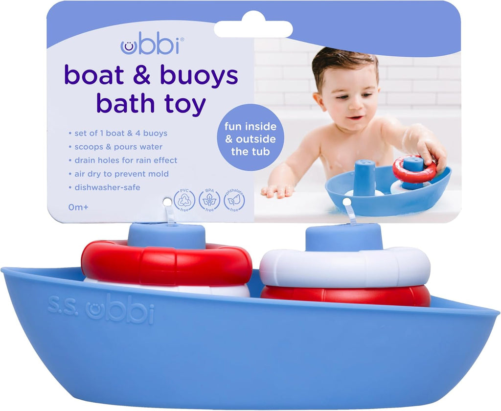 Ubbi Bath Toys - Fun Boat & 4 Buoys Set | Engaging Bath Time Play for Toddlers