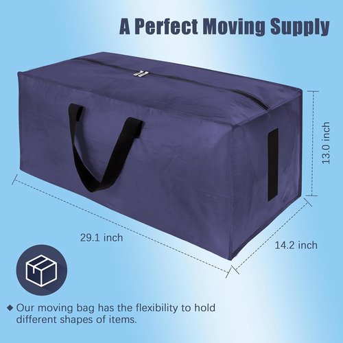 HOMESURE Large Water-Resistant Moving Bags - 4 Pack Heavy-Duty Storage Totes with Zippers & Handles | Blue