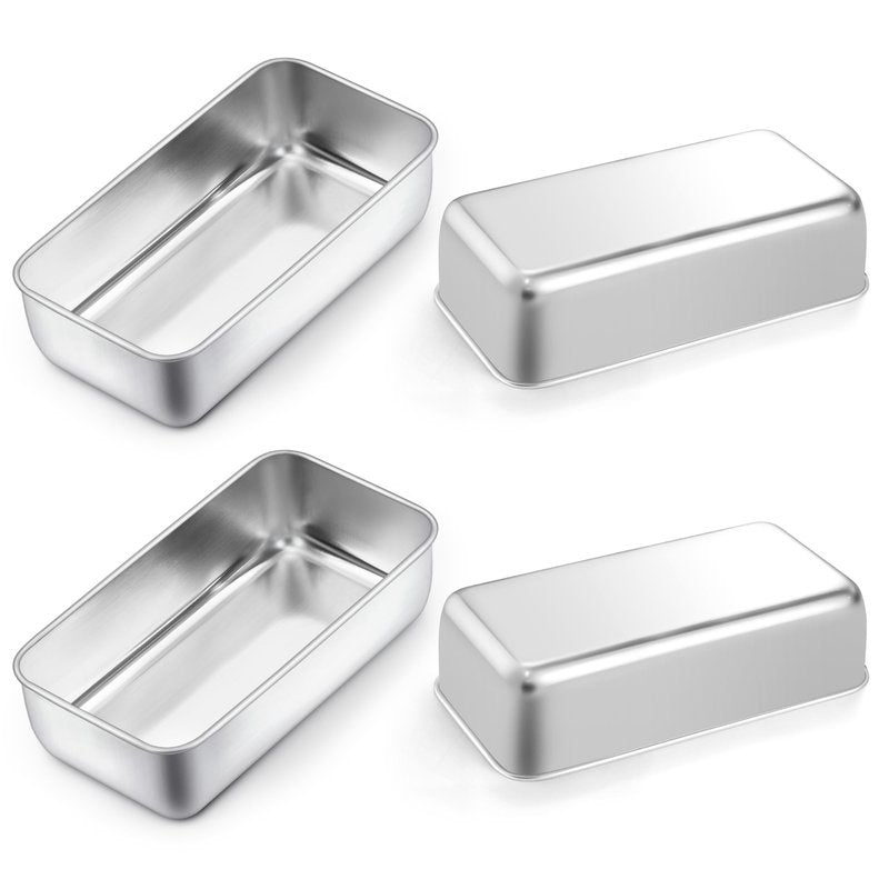 Stainless Steel Large Loaf Pans Set Of 4 For Baking Bread 9x5 Metal Nonstick Rectangle Bread Tin Homemade Meatloaf Sandwich Brownies Lasagnas Oven Refrigerator Freezer Safe
