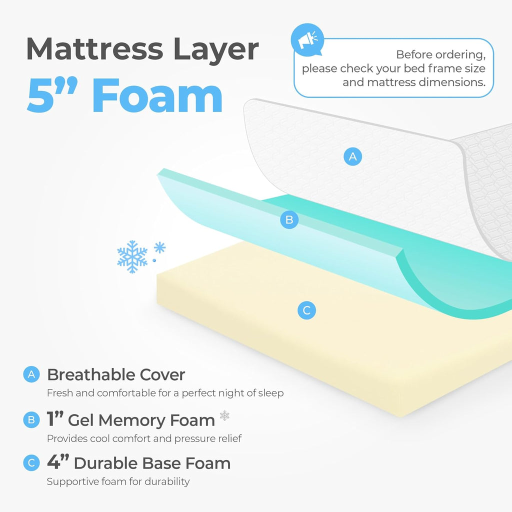 Neo Sleep Cooling Gel Memory Foam Mattress - 5 Inch Medium Firm Pressure Relief | CertiPUR-US Certified (Full)