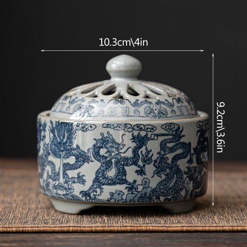 WKHOKI Ceramic Garlic Keeper with Breathable Bamboo Lid - Airtight Garlic Storage Container for Kitchen Countertop, Hand-Glazed Blue & White Garlic Jar with Non-Slip Base