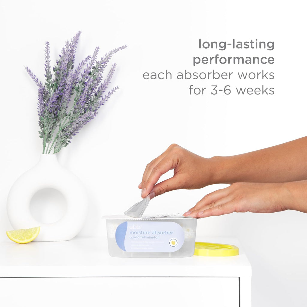 Ubbi Moisture Absorber - Odor Eliminator Tub with Lemon Scent - 3 Pack for Dampness Control