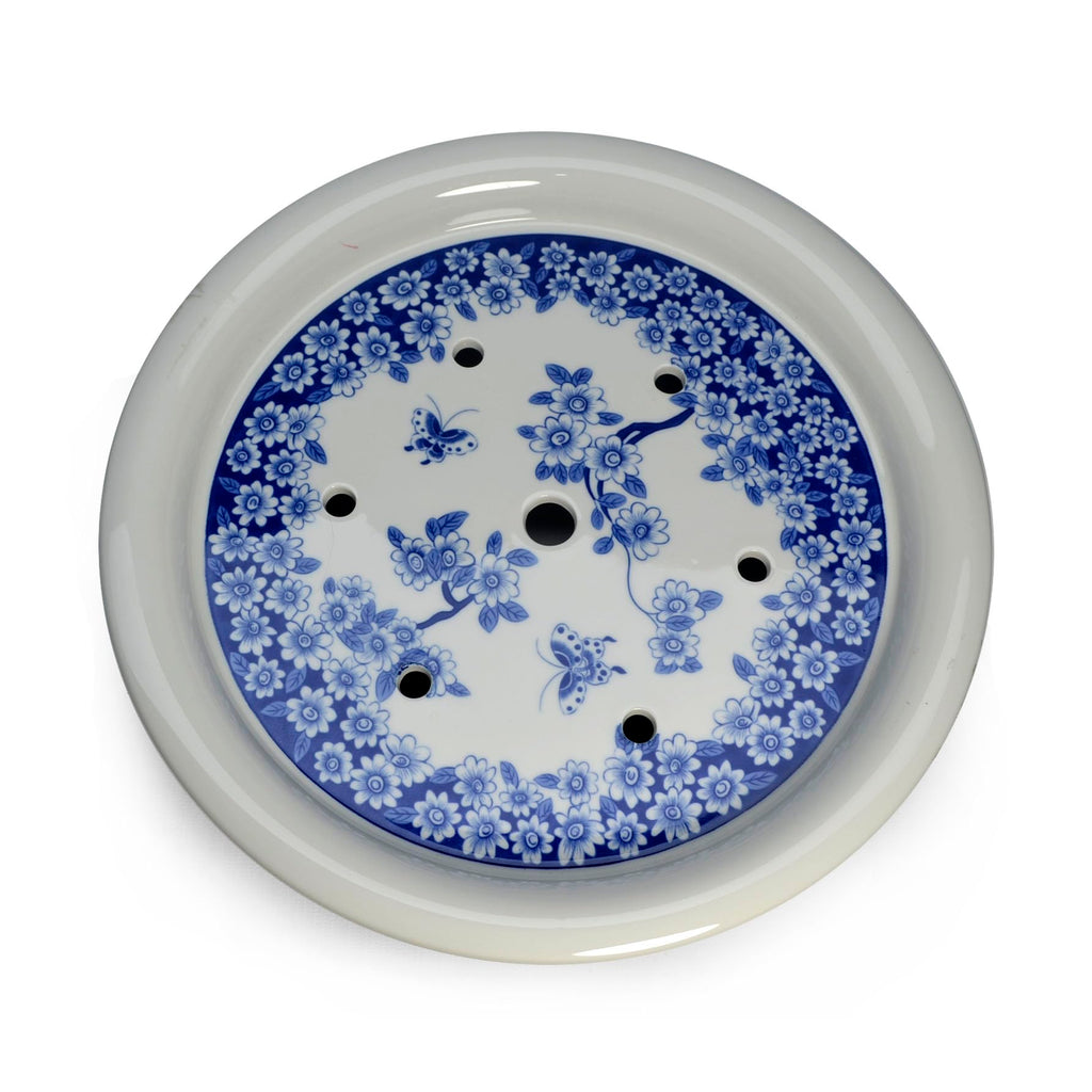 Porcelain Tea Tray, Double-Layer Ceramic Tray Round for Tea Coffee Serving Table (Fish)