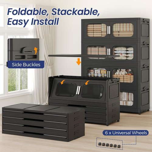 250GAL Extra Large Storage Bins - Stackable Collapsible Containers with Lids & Wheels | 5-Pack Black
