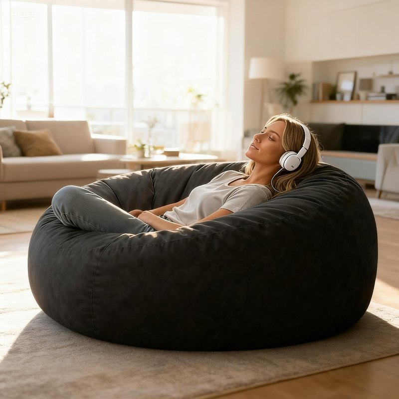 ACH Big Bean Bag Chair 3FT – Memory Foam Filled, Soft Velvet Cover, Removable & Washable – Perfect Lounging Chair for Kids & Teens – Big Bean Bag for Bedroom, Living Room, & Gaming (Black, BIG - 3FT)