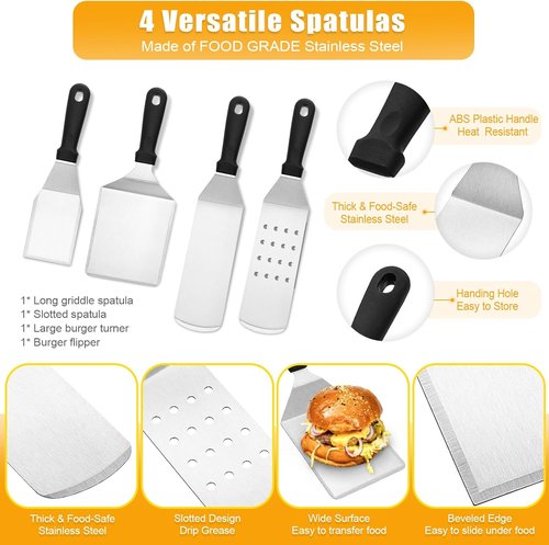 CEKEE Griddle Accessories Kit - 10-Piece Flat Top Grill Set with Smash Burger Press & Spatulas for BBQ Cooking