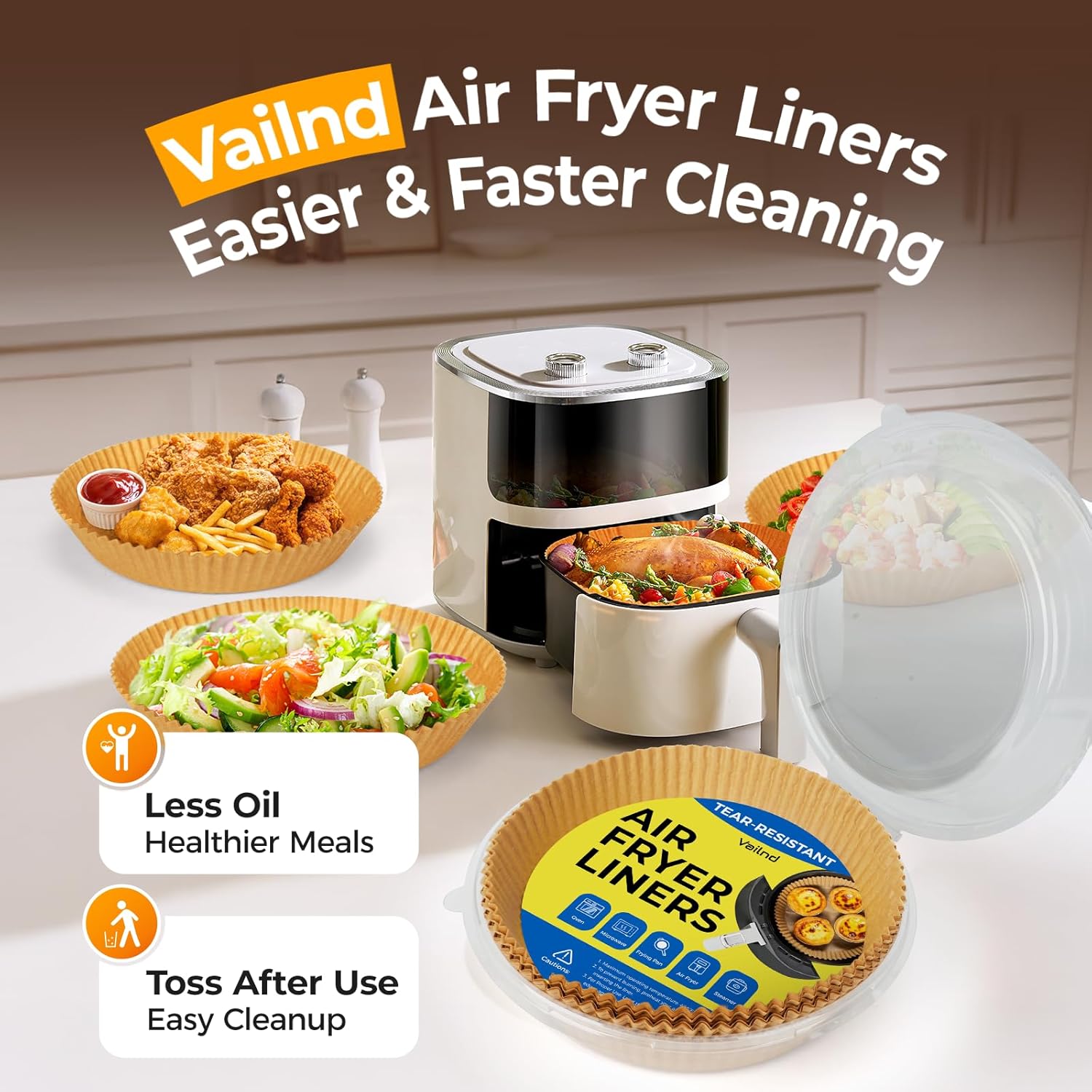 Ninja Air Fryer Liners - 205 PCS Heavy-Duty Disposable Parchment Paper | 8" Round, Oil-Proof & Non-Stick