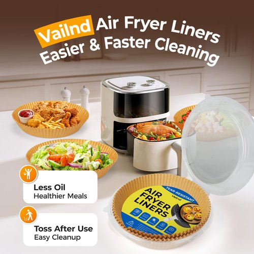 Air Fryer Liners for Ninja, 200 Pcs 8" Round Airfryer Paper Liners Disposable for Oven, Pans & Baking, Non-Stick and Oil Proof Parchment Paper for 5-8 qt Air Fryer Basket by Vailnd