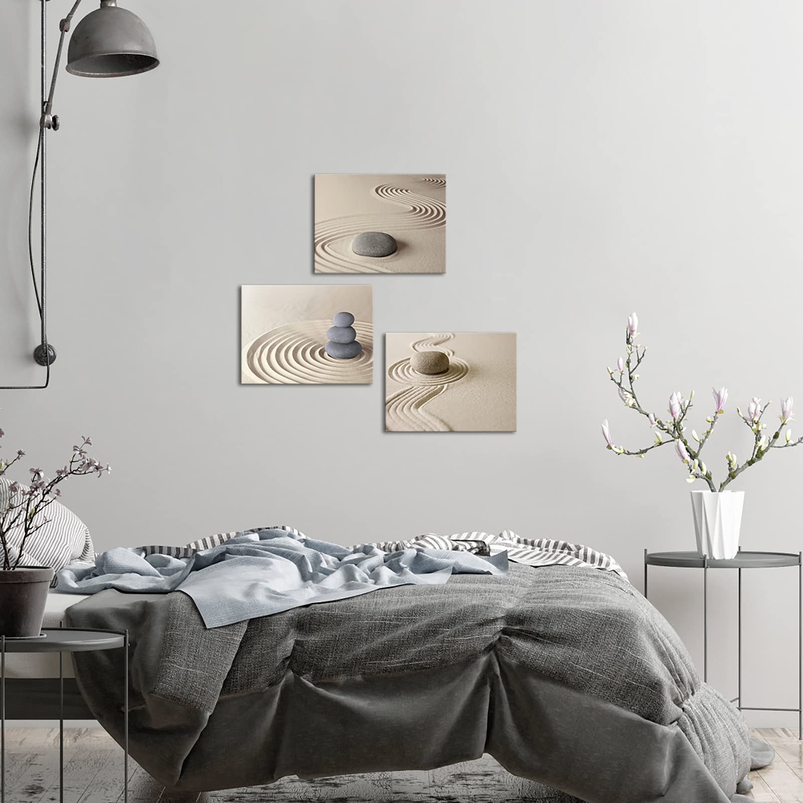 Apicoture Zen Stone Canvas Wall Art Zen Stone Sand Prints Canvas Art Calm Peaceful Still Life Wall Art for Spa Room Decor Framed 12x16inchx3pcs