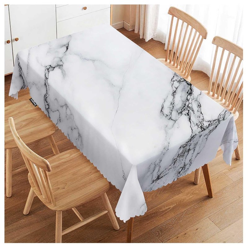Swono Marble Table Cloth Rectangle Tables Abstract White Gray Marble Texture Kitchen Table Cover Oblong 52"X70" Tablecloth for Dining Table Buffet Parties Patio and Camping