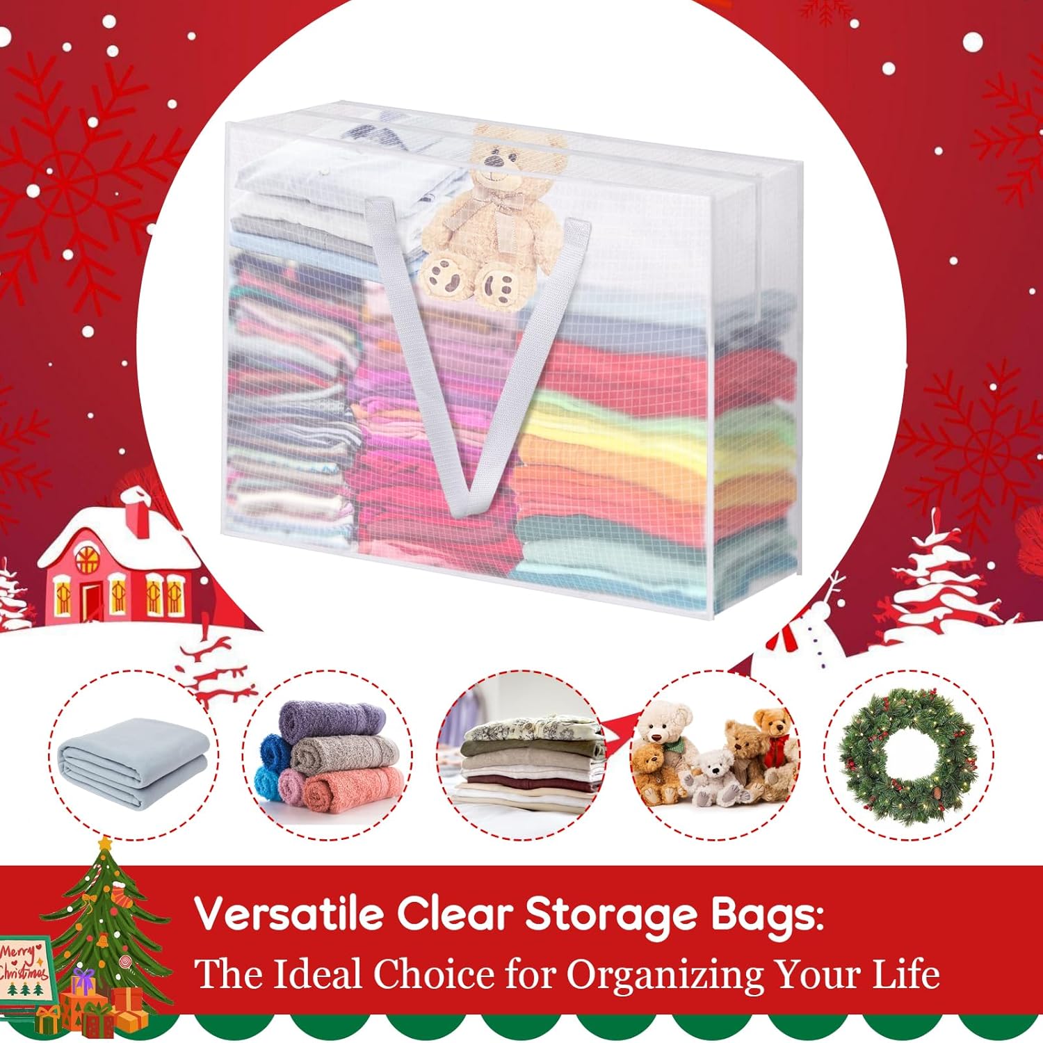 Skiennix 6PCS Christmas Wreath Storage Container - 25" Clear Bags with Handles & Zippers for Holiday Decor
