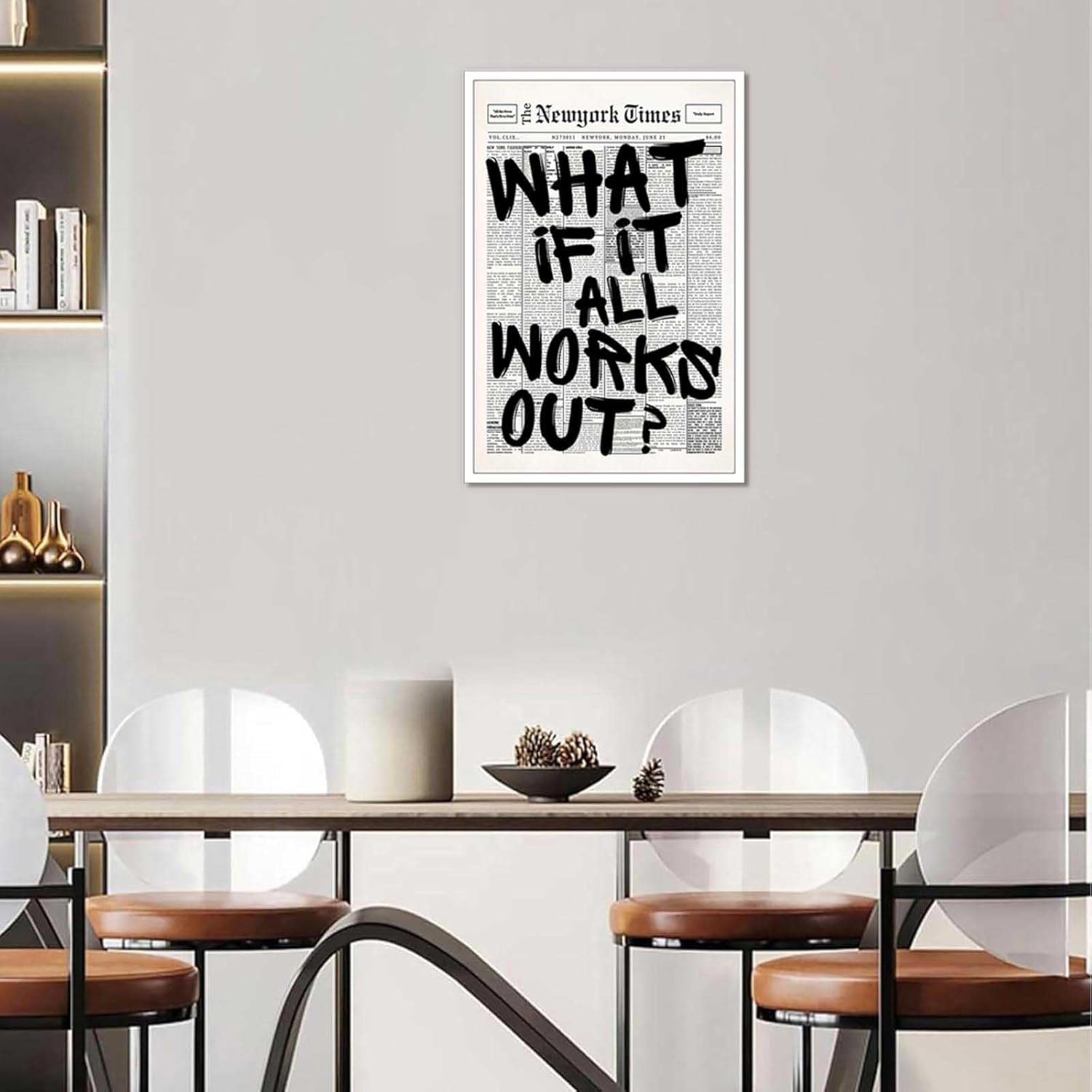 Retro Black And White Newspaper Poster - Positive Affirming Quote Canvas Wall Art | Minimalist Home Decor 12x16in Unframed