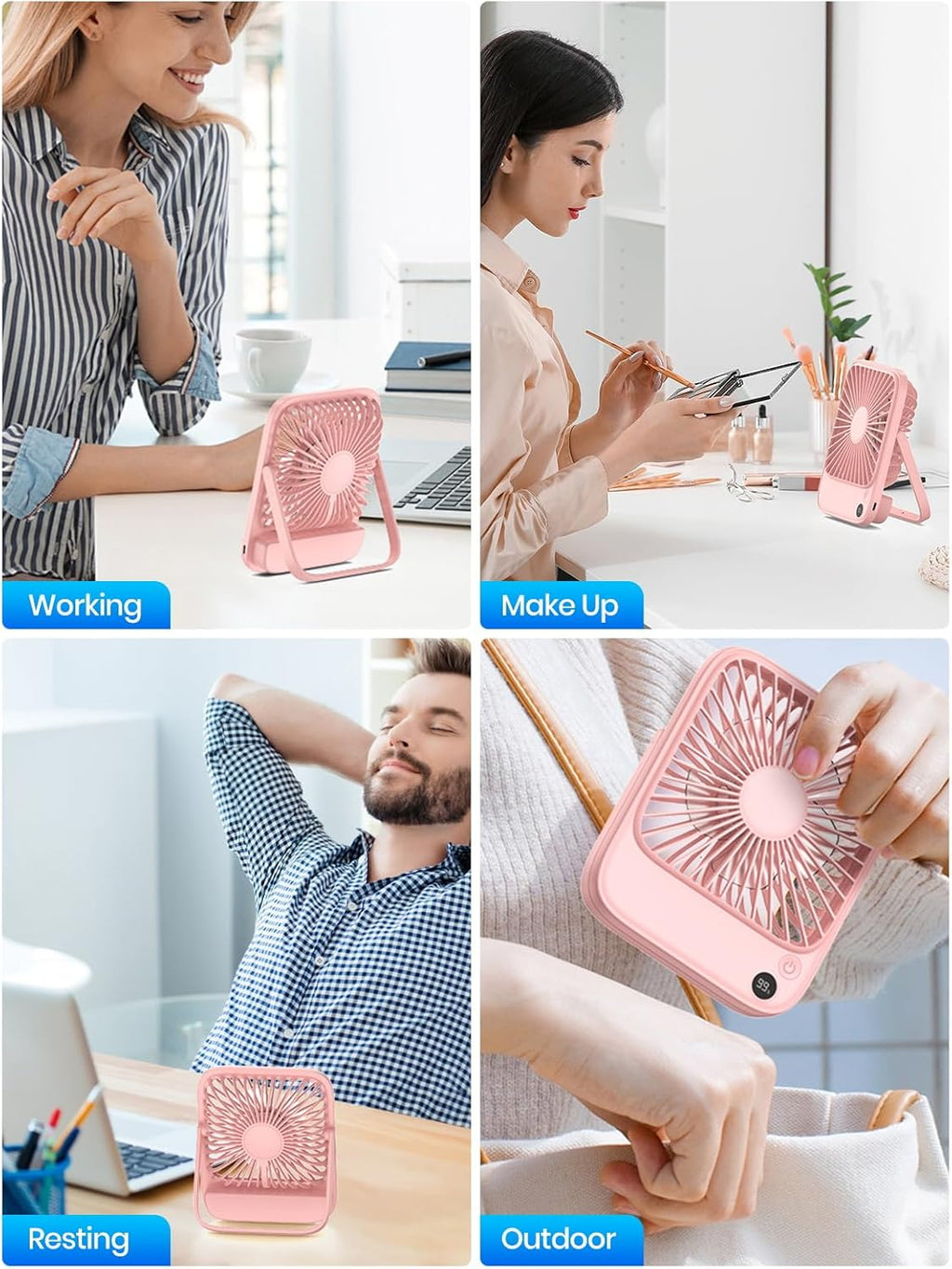 TOPK Portable Desk Fan - 5000mAh Ultra-Thin Rechargeable Battery Operated Fan | Quiet 4-Speed for Office & Travel