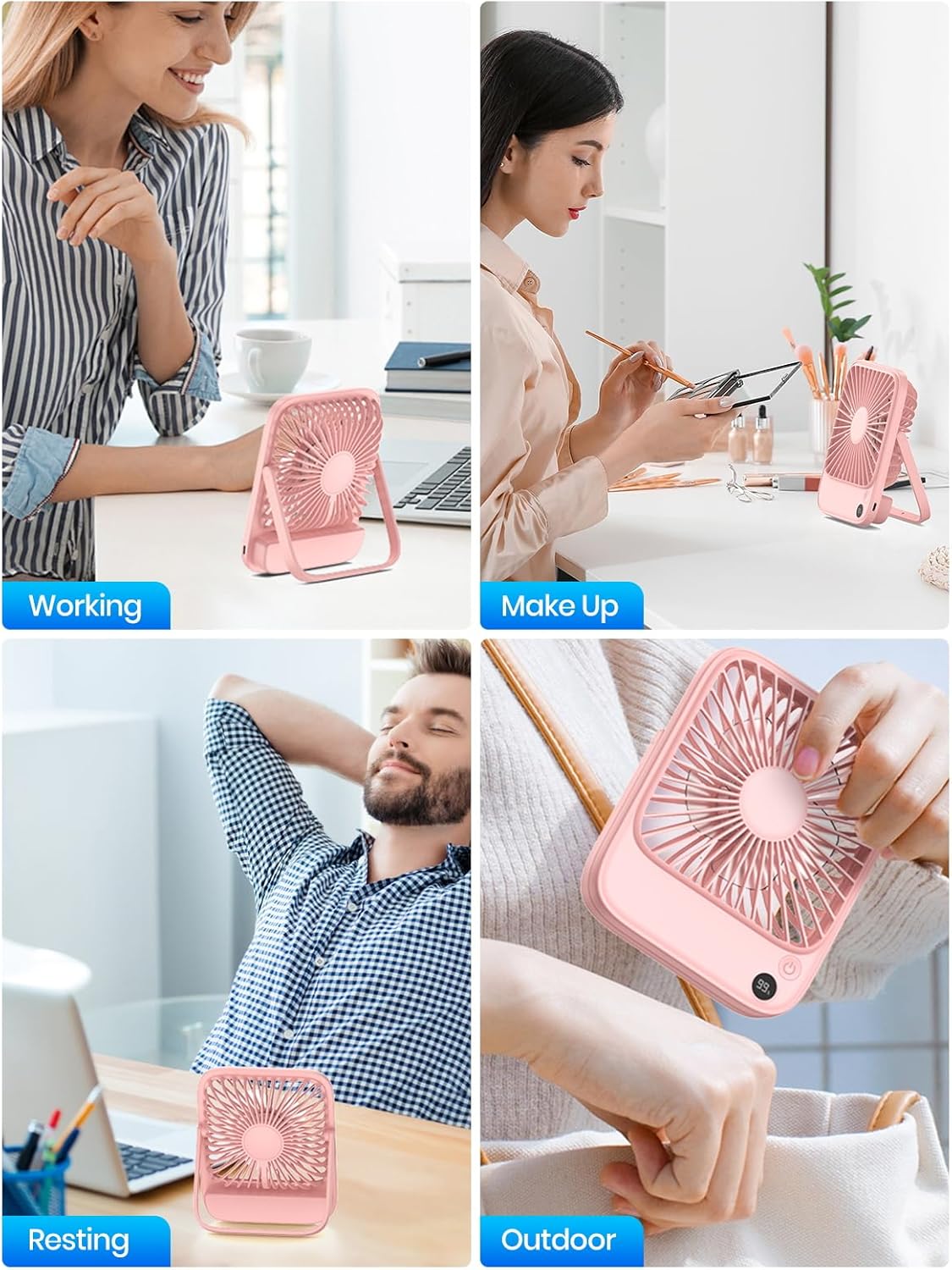 TOPK Portable Desk Fan - 5000mAh Ultra-Thin Rechargeable Battery Operated Fan | Quiet 4-Speed for Office & Travel
