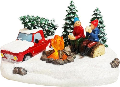 Moments In Time Christmas Village Scene - Campfire With LED Lights | Battery Operated (4.3" H x 6.6" W x 4.3" D)