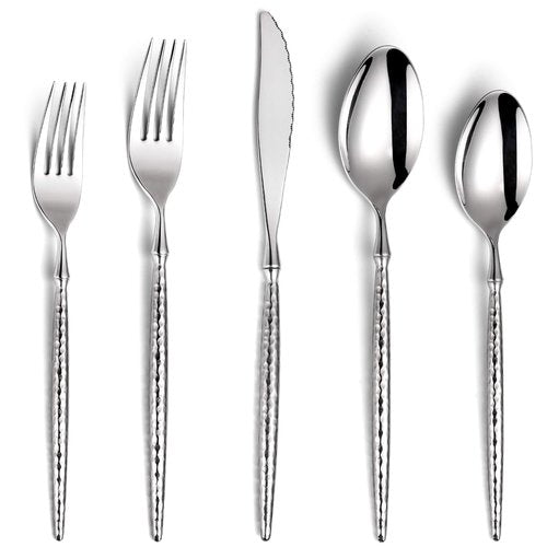 Lemeya 20-Piece Hammered Silverware Set,18/10 Stainless Steel Forging Heavy Duty Cutlery Set for 4, Luxury Unique Flatware Set,Spoons and Forks Set,Mirror Polished,Dishwasher Safe