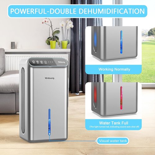Dehumidifier - Skiennix 1000 Sq.Ft Quiet Home Dehumidifier with Auto Shut Off & Aromatherapy | Light Silver