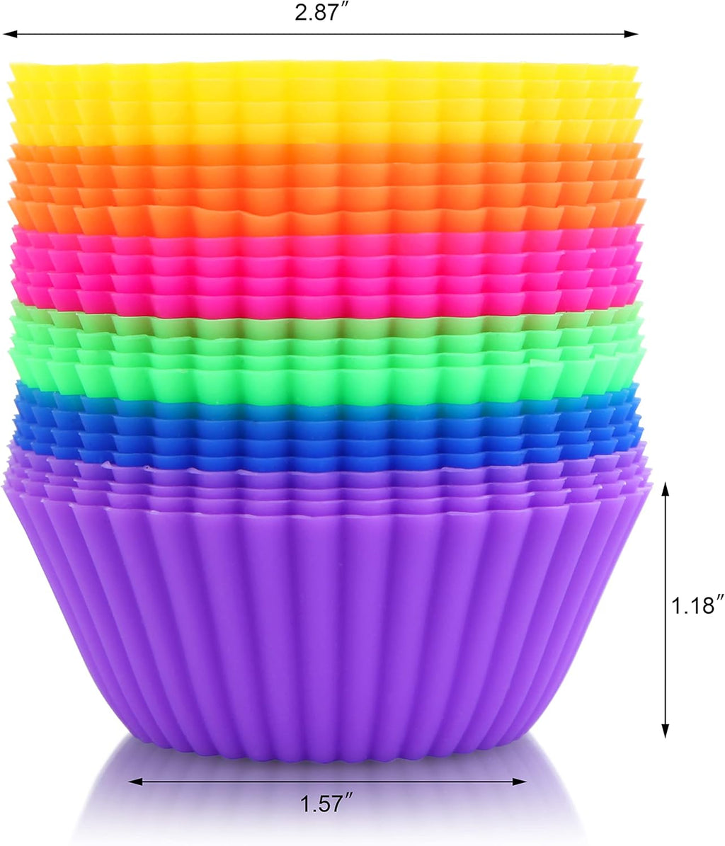 New Star Foodservice Reusable Silicone Baking Cups - Set of 24 Colorful Cupcake Liners