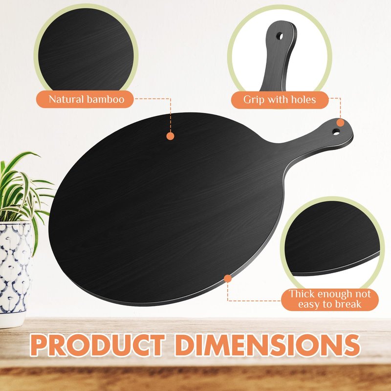 Geetery 2 Pcs Round Black Cutting Board with Handle Bamboo Cheese and Chopping Board Charcuterie Black Platter Tray for Kitchen Pizza Bread Vegetables DIY Holiday Present (11.6 Inch,9 Inch)