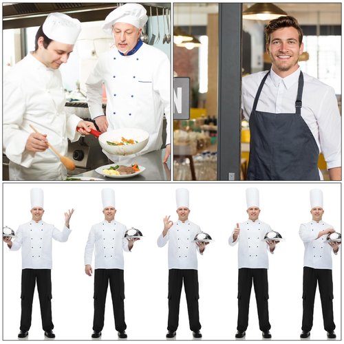 Jeere 6 Men's Chef Pants Classic 7 Pocket Chef Cargo Pants Baggy Kitchen Pants with Wide Elastic Waist and Drawstring (M) Black