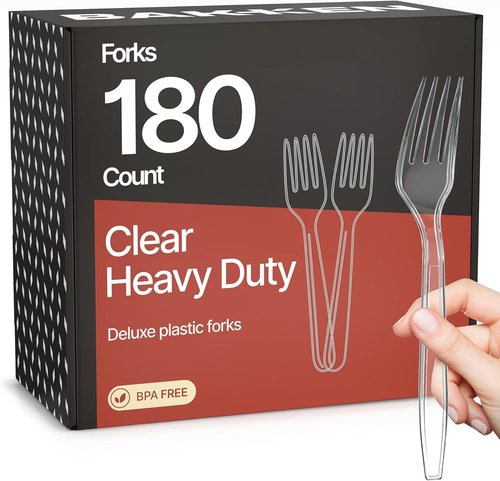 Bakken Disposable Cutlery Set - 180 Heavy-Duty Plastic Utensils | BPA-Free, Heat-Resistant, Clear