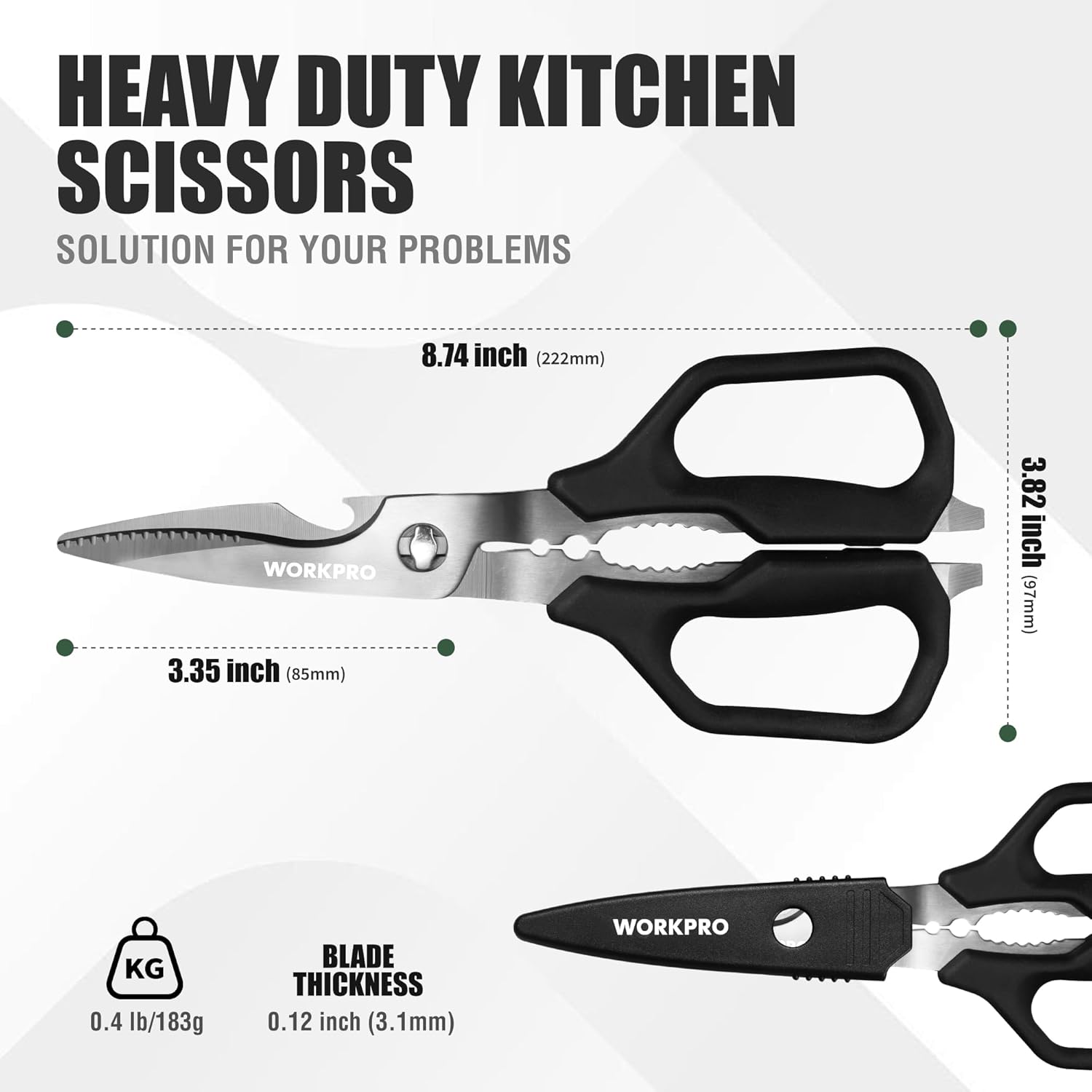 WORKPRO Kitchen Scissors - Heavy Duty Shears with Detachable Titanium Blades | Easy Clean, Versatile for Meat, Fish, Nuts, Vegetables
