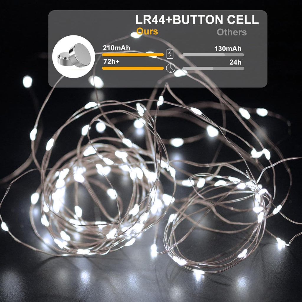 Skiennix 12 Pack LED Fairy Lights - Battery Operated Silver Wire, 7FT 20LED Waterproof Twinkle Lights for DIY Decor