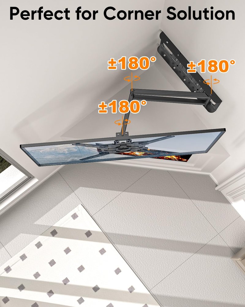 FORGING MOUNT Corner TV Mount with 25.6" Long Arm,Portrait Vertical Full Motion TV Wall Mount Swivel Tilt Articulating Arm Wall Mount Bracket for 26-65“ Screens,Load 77lbs,VESA 400x400mm,Fit 16" Stud