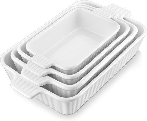 MALACASA Ceramic Bakeware Set - 5-Piece Oven Safe Casserole Dishes | Includes 9x13 Large Dish in White