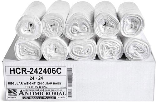 Aluf Plastics High Density Trash Bags - 10 Gallon, 1000 Count, 6 Micron | Clear for Office & Industrial Use