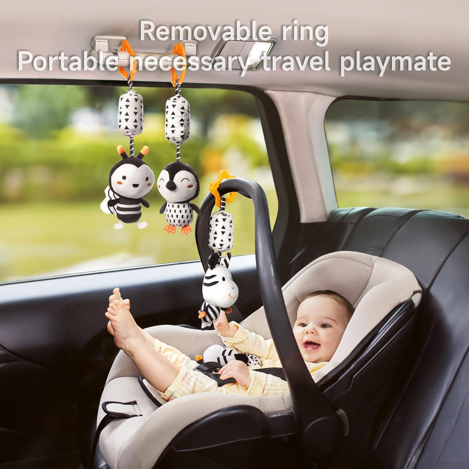 TUMAMA Plush Baby Toys - Black and White Hanging Rattles for Newborns | 4-Pack for Boys & Girls