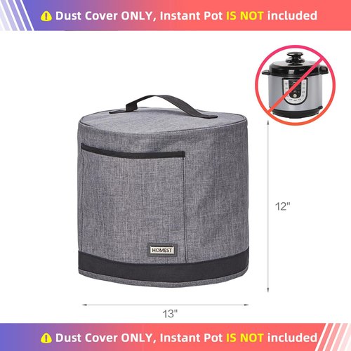 HOMEST Dust Cover with Pockets for Instant Pot 6 Quart, Insulated Pressure Cooker Case with Easy to Clean Lining, Grey